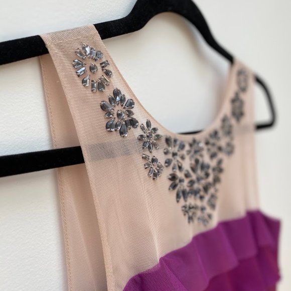 BCBG Purple Ruffle Dress with Mesh Embellishments - Picture 3 of 5